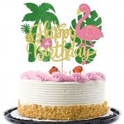 Flamingo cake top hat, Hawaiian theme happy birthday party cake decoration